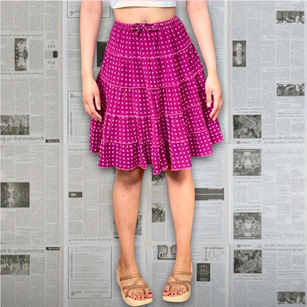 Magenta Polka Dot Layered Ruffle Skirt